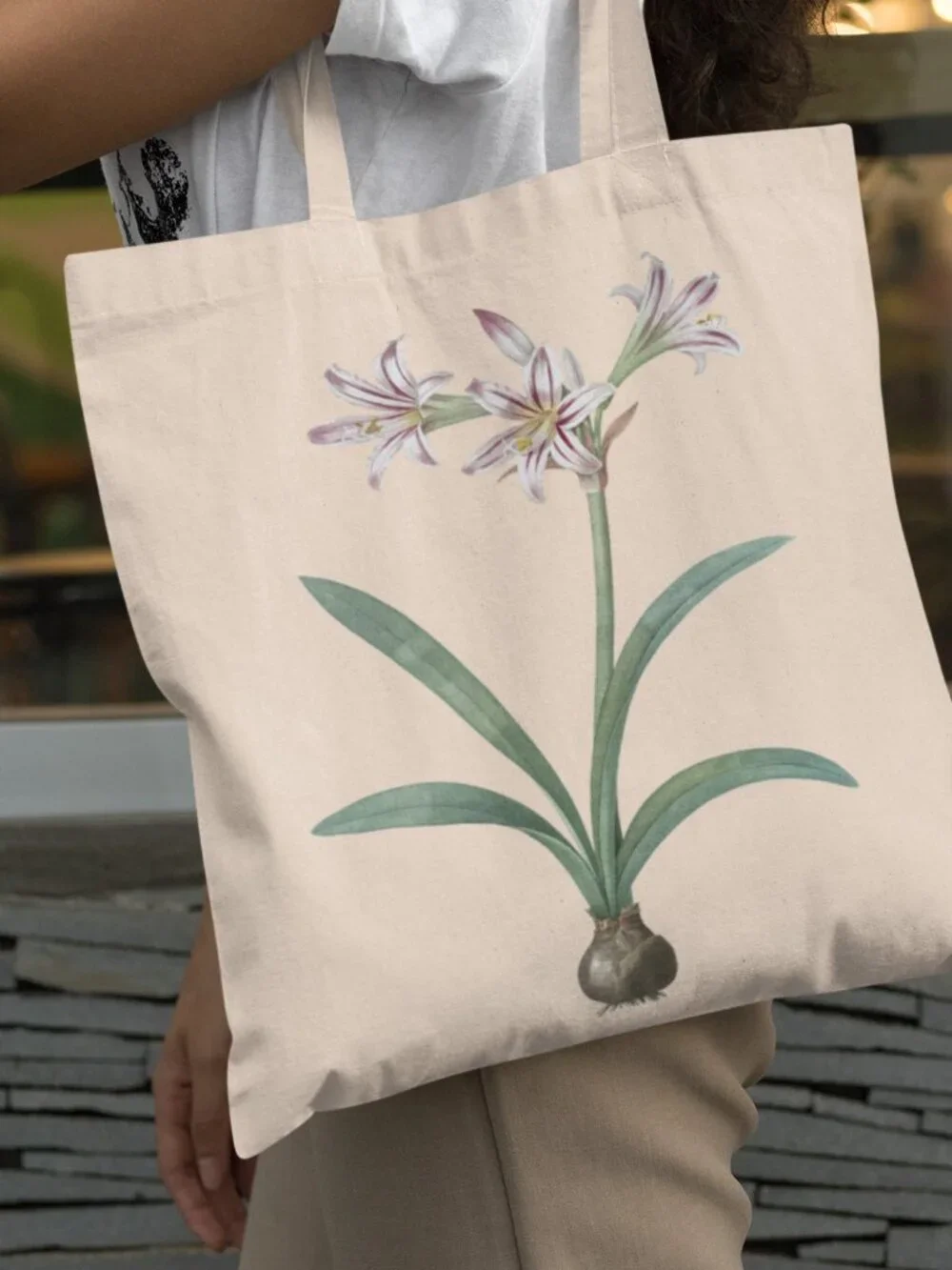 Amaryllis Vintage Floral Print Graphic Canvas Tote Bag